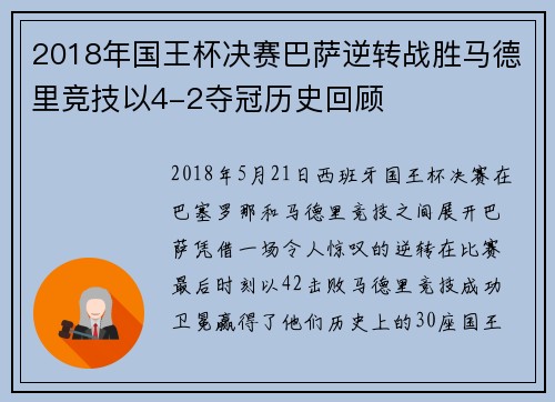 2018年国王杯决赛巴萨逆转战胜马德里竞技以4-2夺冠历史回顾